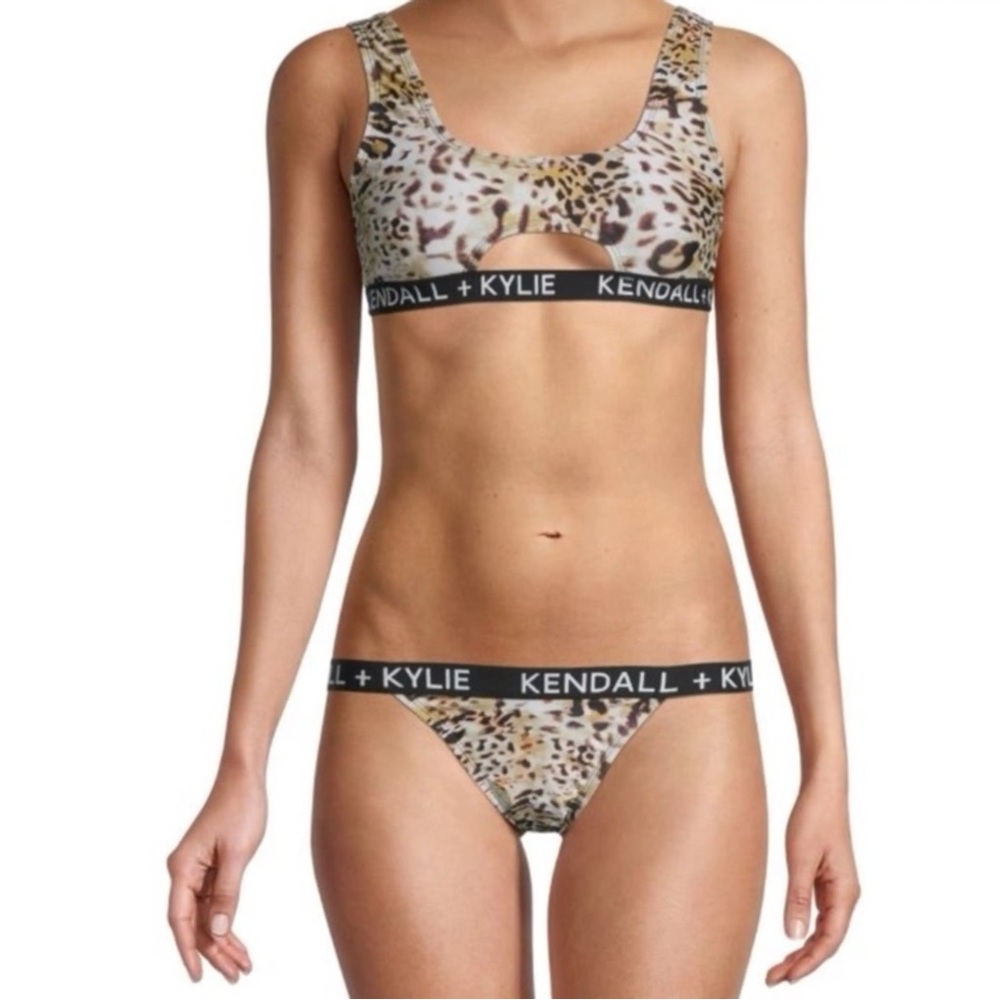 Kendall & Kylie Leopard Print Cutout Cheeky Statement Two-Piece Bikini Set